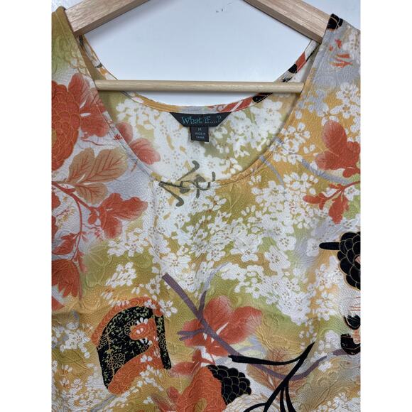 What if....?  Silk Sleeveless Tops Lot of 2 Floral Tropical Fairy Vintage Size M - Picture 4 of 11